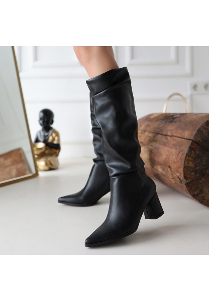 Pitay Siyah Cilt Topuklu Çizme