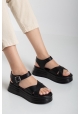Sibna Siyah Cilt Kemerli Sandalet