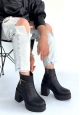 Lonji Siyah Cilt Topuklu Bot