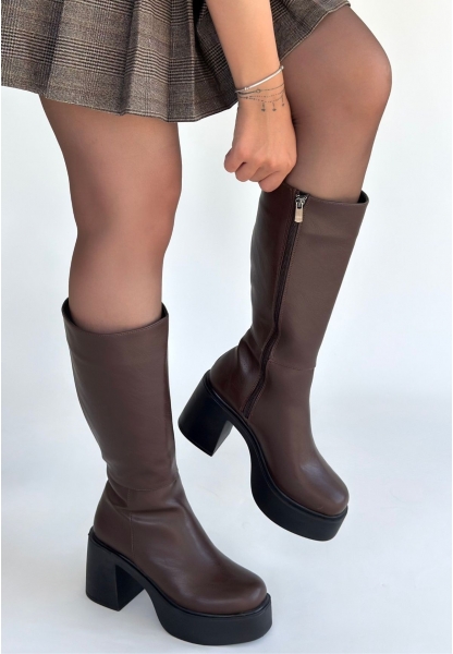 Disan Kahverengi Cilt Topuklu Çizme