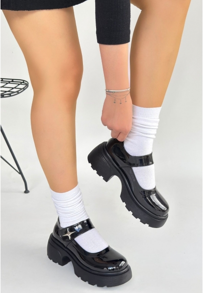 Siyat Siyah Rugan Dolgu Topuk Oxford Ayakkabı