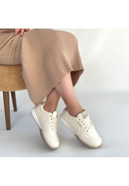 Tawen Bej Cilt Bağcıklı Spor Ayakkabı