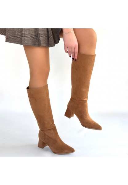 Roksa Taba Süet Topuklu Çizme