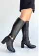 Mooni Siyah Cilt Topuklu Çizme
