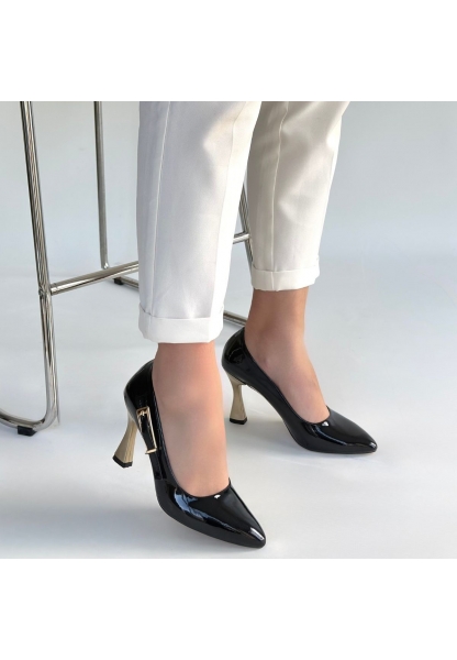 Motya Siyah Rugan Topuklu Ayakkabı