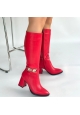Mooni Kırmızı Cilt Topuklu Çizme