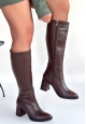 Morena Acı Kahve Cilt Topuklu Çizme